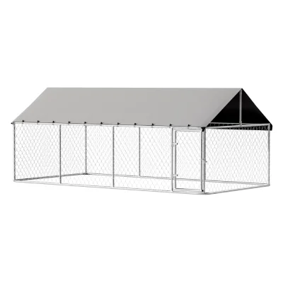 i.Pet XL Outdoor Dog Kennel - Weather-Resistant, Galvanised Steel, 2x4m Spacious Run, Lockable, Easy Install, Silver
