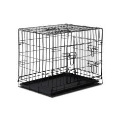 i.Pet 24" Foldable Dog Cage Crate Kennel - Durable Metal, 3 Access Doors, Rust-Resistant, Easy Clean & Store, Black