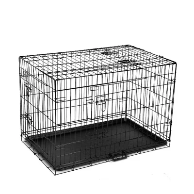 i.Pet 36" Foldable Dog Cage Crate Kennel - Triple Door, Steel Frame, Easy Clean Tray, Medium Pet Safe, Black