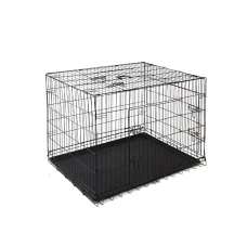 i.Pet 42" Large Foldable Dog Cage Crate with 3 Doors, Removable Tray & Rust-Resistant Black Powder Coated Finish