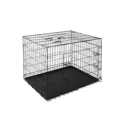 i.Pet 42" Large Foldable Dog Cage Crate with 3 Doors, Removable Tray & Rust-Resistant Black Powder Coated Finish