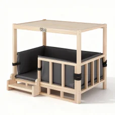 i.Pet 2-in-1 Dog Kennel Crate Furniture, Pine & Poplar Wood, 75x50x65cm, Grey Bedding Included, Indoor Pet House