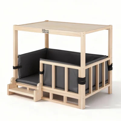 i.Pet 2-in-1 Dog Kennel Crate Furniture, Pine & Poplar Wood, 75x50x65cm, Grey Bedding Included, Indoor Pet House