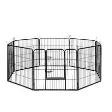 i.Pet 32" 8-Panel Foldable Dog Playpen Cage with Access Door, Powder Coated Finish, Black - Easy Setup & Transport