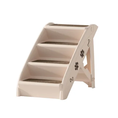 i.Pet Foldable Dog Ramp Steps for Bed, Sofa, Car - Stable, Slip-Resistant, Lightweight PP Plastic, 62x40x49cm, Beige