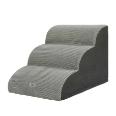 i.Pet Dog Ramp Steps: 3-Tier Foam Pet Stairs for Bed & Sofa, Non-Slip Suede, Water-Resistant, Machine Washable, Grey