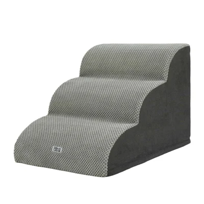 i.Pet Dog Ramp Steps: 3-Tier Foam Pet Stairs for Bed & Sofa, Non-Slip Suede, Water-Resistant, Machine Washable, Grey