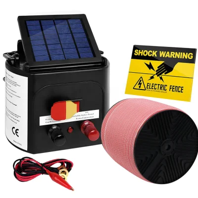 Giantz Solar Fence Energiser 3KM - 1200M Poly Tape, 8KV Output, Monocrystalline Panel, Water Resistant, Bonus Signs Giantz Solar Fence Energiser 3KM - 1200M Poly Tape, 8KV Output, Monocrystalline Panel, Water Resistant, Bonus Signs