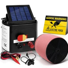 Giantz 5KM Solar Powered Electric Fence Energiser with 1200M Poly Tape, Monocrystalline Panel, Waterproof Design