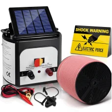 Giantz 8KM Solar Powered Electric Fence Energiser with 1200M UV-Stabilised Polytape, Monocrystalline Panel, Waterproof