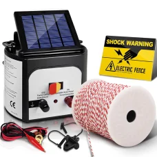 Giantz 8KM Solar Electric Fence Energiser with 500M Polywire, Insulators & Warning Signs - Waterproof & High Efficiency