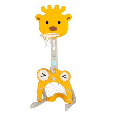 Keezi Kids Adjustable 5-in-1 Sports Centre - Basketball Hoop, Soccer, Golf & More, Non-Toxic, Ages 3-7, Yellow