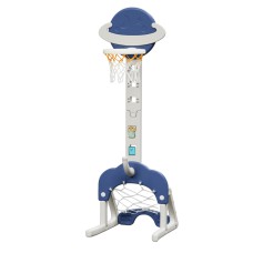 Keezi Kids Adjustable 6-in-1 Sports Centre - Basketball, Soccer, Golf & More, Non-Toxic PP, Ages 3-7, Blue