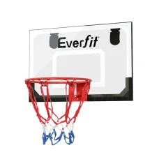 Everfit 23" Mini Basketball Hoop Backboard for Door Wall Mount, Shatterproof PET, Steel Rim, Kids, Black, Set with Ball