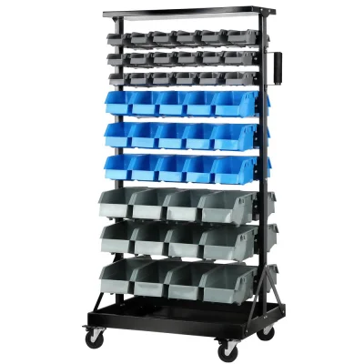 Giantz Double-Sided 90-Bin Storage Rack Stand with Rust-Resistant Steel Frame, Label Slots & Brakeable Wheels for 151kg