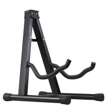 Alpha Folding Guitar Stand - Portable Steel Rack for Acoustic, Electric & Bass - Includes Capo & Strings - Black 29x30x38cm