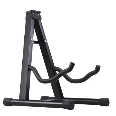 Alpha Folding Guitar Stand - Portable Steel Rack for Acoustic, Electric & Bass - Includes Capo & Strings - Black 29x30x38cm