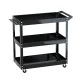 Giantz Black 3-Tier Tool Cart Trolley - Steel, 150kg Capacity, Lockable Castors, Screwdriver Holder, 79x35.5x74