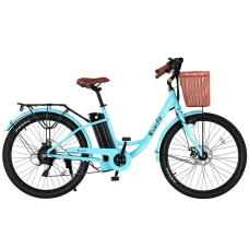 Everfit 26" Electric City Bike, 250W Brushless Motor, 7-Speed, 36V Removable Battery, Basket, Alloy Frame, Blue