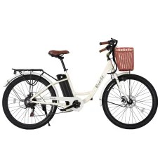 Everfit 26" Electric City Bike, 250W Brushless Motor, 7-Speed, 36V 13Ah Battery, Aluminium Frame, Basket, Blue/White
