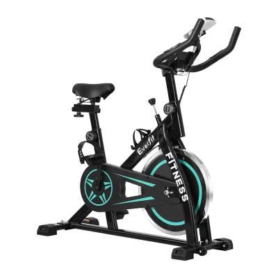 Everfit Spin Bike Exercise Bike 10kg Flywheel, 150kg Capacity, Adjustable Seat, LCD Monitor, Silent Belt Drive, Black