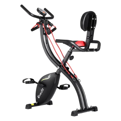 Everfit Folding Magnetic Exercise Bike, Steel X-Frame, 8 Resistance Levels, LCD, Resistance Rope, 100kg Capacity