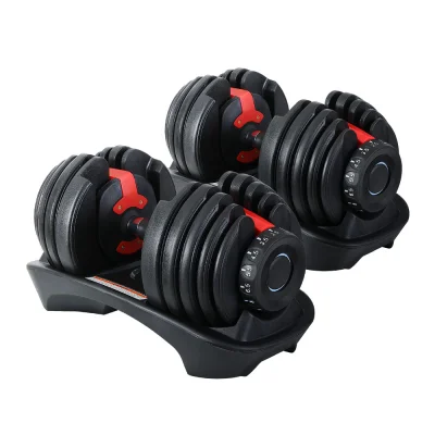 Everfit Adjustable Dumbbells 24kg Set - Non-Slip Handle, Plastic-Coated Iron Plates, 15 Weight Combinations