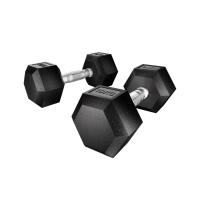 Everfit 20kg Hex Dumbbells Set, 2x10kg Rubber Coated Cast Iron Weights, Non-Slip Handles, Home Gym Workout