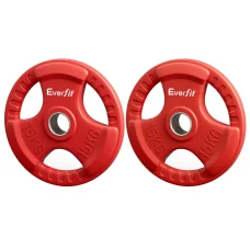 Everfit 15kg Weight Plates Pair – Red Rubber Coated Cast Iron, Triple Grip, 50.6mm Hole, for Home Gym, Barbell, Dumbbell
