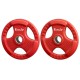 Everfit 15kg Weight Plates Pair – Red Rubber Coated Cast Iron, Triple Grip, 50.6mm Hole, for Home Gym, Barbell, Dumbbell