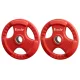 Everfit 15kg Weight Plates Pair – Red Rubber Coated Cast Iron, Triple Grip, 50.6mm Hole, for Home Gym, Barbell, Dumbbell