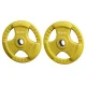 Everfit 20kg Weight Plates Pair Cast Iron Rubber Coated Triple Grip 50.6mm Barbell Dumbbell Yellow Home Gym