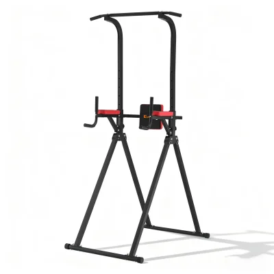 Everfit Foldable Chin Up Tower, Adjustable Dip Station, Steel, Black, 200kg Capacity, Home Gym, 5-in-1 Exercise Station