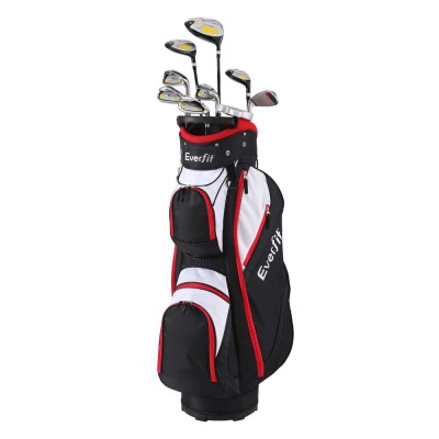 Everfit 10-Piece Men’s Right Handed Golf Club Set with Alloy Driver, Steel Irons, Zinc Putter, Stand Bag, 5-Way Dividers