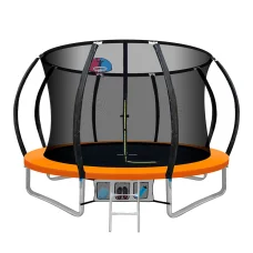 Everfit 10FT Kids Trampoline w/ Ladder, Safety Net & Basketball Set - UV-Resistant, Heavy-Duty Steel Frame, Orange