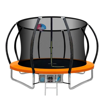 Everfit 10FT Kids Trampoline w/ Ladder, Safety Net & Basketball Set - UV-Resistant, Heavy-Duty Steel Frame, Orange