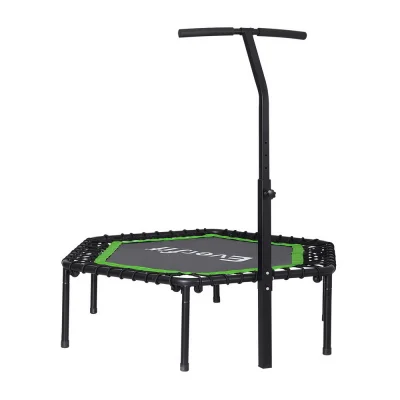 Everfit 48-Inch Hexagon Fitness Trampoline with Adjustable Foam Handrail, Steel Frame, Safe for Ages 12+, Green