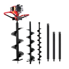 Giantz 65CC Petrol Post Hole Digger Kit, Heavy Duty Steel, 100-300mm Auger Bits, 3m Depth, Anti-Vibration Handle