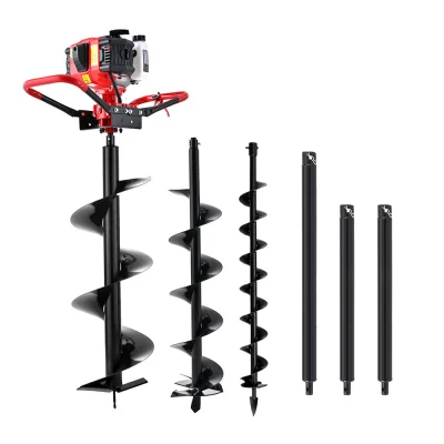 Giantz 65CC Petrol Post Hole Digger Kit, Heavy Duty Steel, 100-300mm Auger Bits, 3m Depth, Anti-Vibration Handle