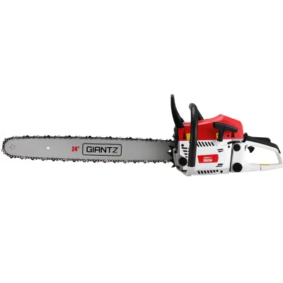 Giantz 62CC 24" Petrol Chainsaw - Commercial E-Start, 5.2HP, Anti-Vibration, Auto Oil Feed, Bonus Chain & Plug