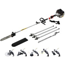 Giantz 65CC Pro-Series 7-in-1 Pole Chainsaw: Petrol Brush Cutter, Hedge Trimmer, Whipper Snipper, 5.6m Reach,