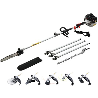 Giantz 65CC Pro-Series 7-in-1 Pole Chainsaw: Petrol Brush Cutter, Hedge Trimmer, Whipper Snipper, 5.6m Reach,
