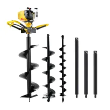 Giantz 74CC Petrol Post Hole Digger, Heavy Duty Steel Auger Drill Kit, 3 Auger Bits, 2 Extensions, Anti-Vibration