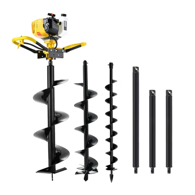 Giantz 74CC Petrol Post Hole Digger, Heavy Duty Steel Auger Drill Kit, 3 Auger Bits, 2 Extensions, Anti-Vibration
