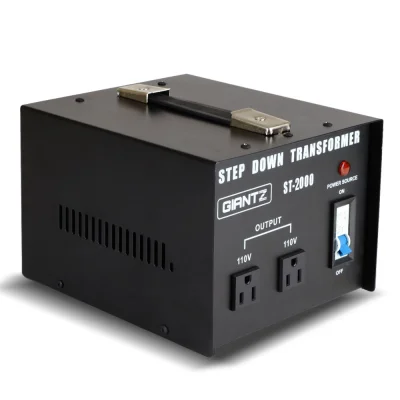 Giantz 2000W Step Down Transformer - Converts 240V to 110V, Pure Sine Output, Quiet, Lightweight, 12-Month Warranty
