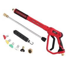 Giantz 4000PSI Pressure Washer Gun, Short Trigger, M22-14, 5 Nozzles, Durable Brass & Stainless Steel, Red, 3 G