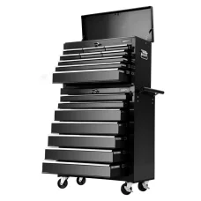 Giantz 16 Drawer Steel Tool Box Chest & Trolley, Lockable, 360° Castors, Black, Garage Storage with Non-Slip Liners