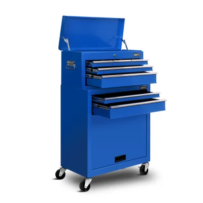 Giantz 7 Drawer Tool Box Cabinet Chest Trolley - Durable Steel, Lockable, Ball-Bearing Slides, Blue, 62x33x98cm