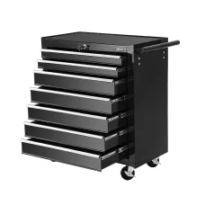 Giantz 7 Drawer Black Steel Tool Box Cabinet Chest Trolley with Lockable Castors, Ball-Bearing Slides & 100kg Capacity
