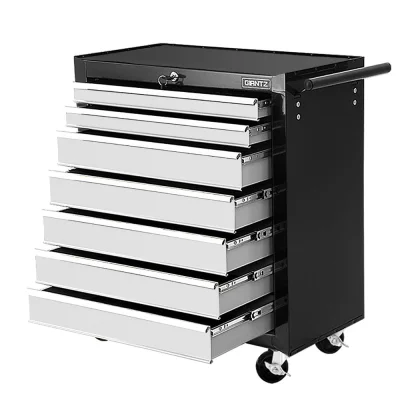 Giantz 7 Drawer Steel Tool Box Cabinet Chest Trolley with Lockable Castors, 100kg Capacity, Grey - 1 Year Warranty